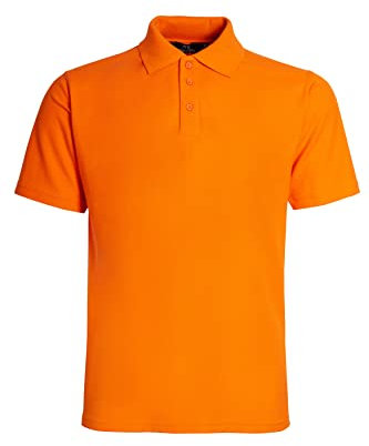 NY Deluxe Edition Mens Polo Shirts Short Sleeve Premium Regular Fit Pique Work Casual Plain Top (S, Orange)