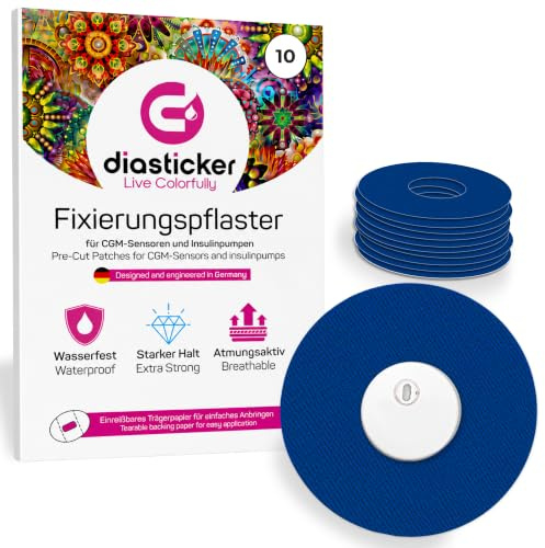 Diasticker | Freestyle Libre 3/3 Plus Fixierpflaster (10 Stück, Dunkelblau) – Extra starker Halt, wasserfest & hypoallergen, Ringpflaster zur Sensor-Fixierung