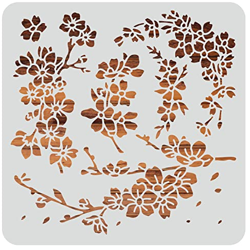 BENECREAT Kirschblüten Zeichenschablonen, 30x30cm Kirschbaum-Zweig-Malvorlagen Für Scrapbooking, Stoff, Bodenmöbel, Wandkunst