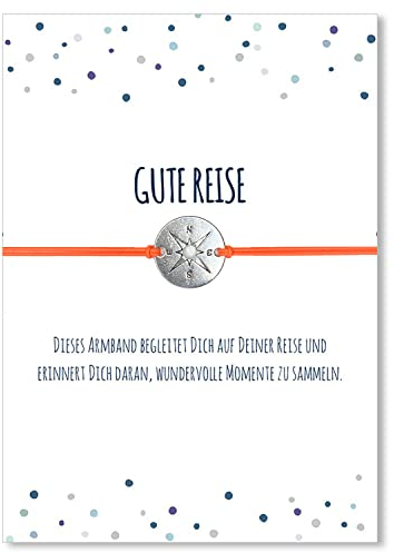Glücksschmiedin – Reise Geschenk – Glücksbringer Armband mit Kompass-Anhänger & Spruchkarte – Abschiedsgeschenk für Weltenbummler & Reisende – Handgefertigt in Deutschland
