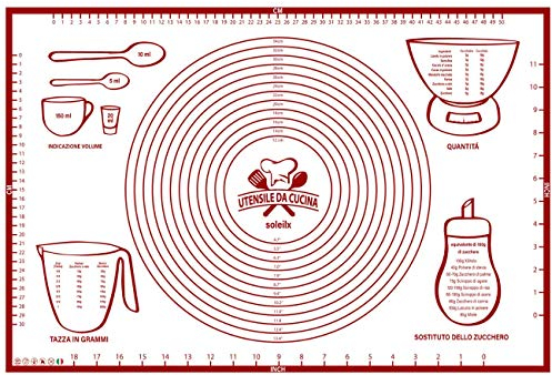 soleilx Tabla para amasar, diseño italiano, medidas en cm, alfombrilla de horno de silicona reutilizable, antiadherente, resistente al calor, alfombra de cocina para pasta hecha en casa pastelería
