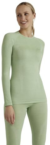 FALKE Women's Wool-Tech Round Neck W L/s Sh Functional Yarn Quick Dry 1 Piece Base Layer Top, Green Quiet 7378, XS