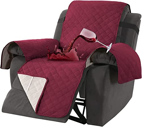 LINGKY Sesselschoner für Fernsehsessel, 100% Wasserdicht 1 Sitzer Sesselschoner, Anti-Rutsch Sesselauflage Relaxsessel mit Verstellbaren Riemen Waschbar Sesselüberwürfe Sesselbezug (Weinrot,Small)