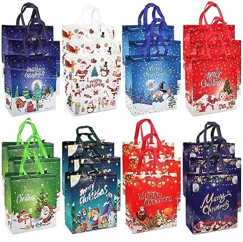 24 Stück große Weihnachts-Geschenktüten, Weihnachts-Tragetaschen mit Griffen, Weihnachts-Leckerli-Taschen, multifunktionale Vlies-Weihnachtstaschen für Geschenke, Verpacken, Einkaufen,