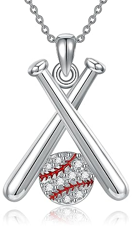 JERWLI Baseball Halskette Sterling Silber Baseball und Baseball Bat Cross Sport Schmuck Geschenke für Frauen Mädchen Fans Baseball