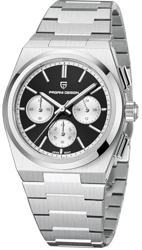 Pagani Design Chronograph Uhren für Männer Analog Armbanduhr, Edelstahl Quarz Herrenuhr; Saphirglas; 40mm (Schwarz)