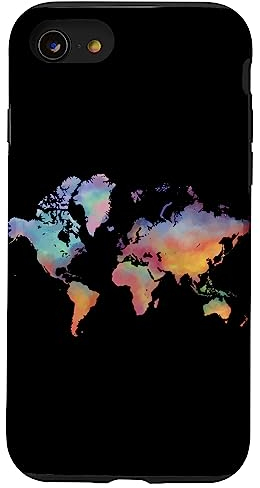 Hülle für iPhone SE (2020) / 7 / 8 Weltkarte Aquarell Schwarz Handyhülle