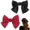ZEVONDA 2 Pack Bow Hair Clips - Silky Satin Ribbon Hair Bows Barrettes with Metal Clasp Bow Hair Pins Solid Color Sweetness butterfly Clips Hair Accessories for Girls Women, Black+Rose Red