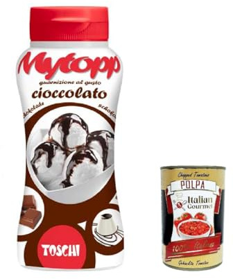 Italian Gourmet Topping Squeeze Cioccolato Schokosauce 12 x 200g Dessert | Crema al cacao, dosatore pratico; verfeinert Kaffee, Cocktails, Eis, Gesamtnettogewicht 2,4 kg + Kostenlos Polpa 400g