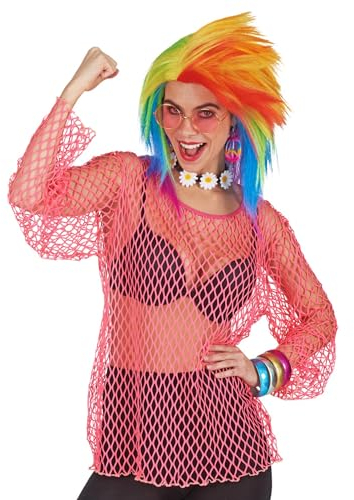 Neon Netz Shirt - Festival Rave Disco Party Kostüm (Pink)