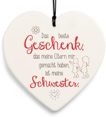SIKORA Geschenk Herz aus weißem Steingut mit liebevollen Botschaften für jeden Anlass, Farbe/Modell:PH23 - für Schwester