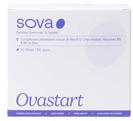 Ovastart - SOPK - Inositol - Équilibre Hormonal, Métabolisme Glucidique - Myo inositol, D-chiro-inositol, Zinc, Vitamine B9 acide folique Brevetée Quatrefolic® & B6- Made In France - 60 Sticks - SOVA