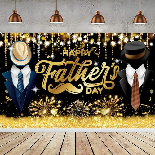 Happy Fathers' Day Dekorationen, großes Happy Fathers Day Hintergrund Banner schwarz und gold, Best Dad Ever Vatertag Party Dekorationen für Vatertag Party Dekoration (180 x 100 cm)