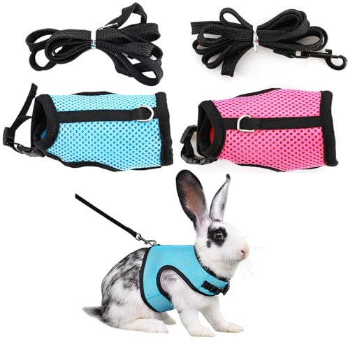 Goldyida 2 Stück Haustier Kaninchengeschirr Weiches Kaninchen Geschirr mit Leine Verstellbares Kaninchen Leine Haustier Geschirr Und Leine für Katzen, Kaninchen, Welpen Brustumfang 18–25 cm