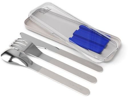 MONBENTO - Besteck für unterwegs MB Slim Box – Blau – Besteckset Lunch Box mit Etui für Bentos MB Original MB Square und MB Sense – Besteck für Mahlzeiten unterwegs Outdoor – Gabel, Messer, Löffel
