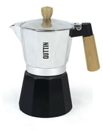 Quttin | Cafetera Italiana de Madera y Aluminio para 6 Tazas, Medidas 15 x 10 x 20 cm - Cafetera Italiana Diseño Elegante y Funcional
