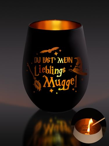 Windlicht Glas mit Gravur Harry Geschenke für Frauen, Lustige Windlichter Partner Geschenk, Du bist Mein Lieblings Muggel Teelichthalter, Potter Geburtstagsgeschenk für Freundin