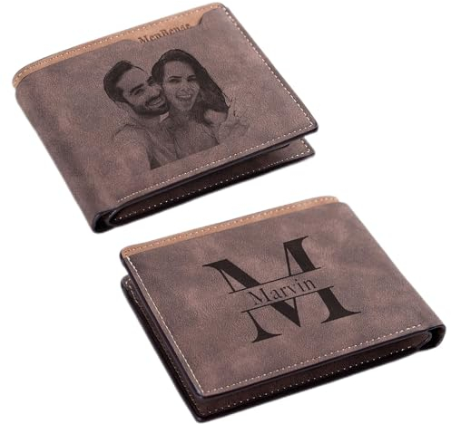 Easycosy Geldbörse Herren mit Foto & Namen - Leder Geldbeute Portmonee mit Gravur Großbuchstabe personalisiert, Männer, Freund, Ehemann, Familie zum Jahrestag
