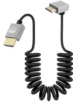 GELRHONR Cavo a spirale Mini HDMI a HDMI 4K, ultra sottile, cavo mini HDMI corto, 18 Gbps 3D 4 K/60 Hz, cavo a molla HDMI ad alta velocità, supporto 3D, per fotocamera DSLR, HDTV, laptop (Down Angle)