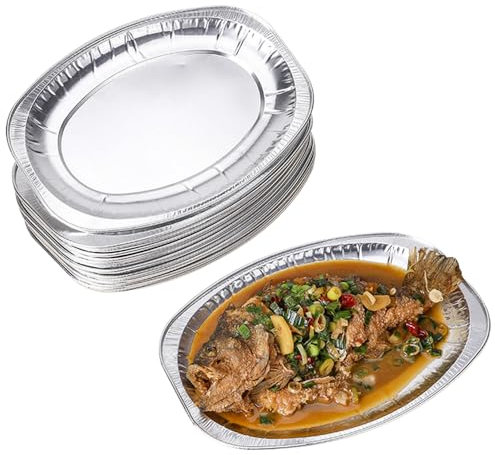 WZHHDM Oval Serving Platter, 15 Pack Aluminium Foil Party Platters, Disposable Serving Trays, Reusable Platter 35 x 23 cm