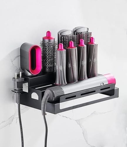 FAOKZE Wandhalterung Halter für Dyson Airwrap Styler Zubehör, Lockenstab Halterung für Dyson Airwrap mit Kleber, Aufbewahrungshalter für Dyson Airwrap, Schraubbare Montage, Aluminium, (Schwarz)