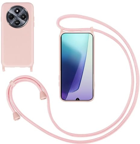 GoodcAcy Mobile Phone Lanyard Case for iPhone 16 Pro, Protective Necklace with Strap and Chain, Liquid Silicone Case - Pink