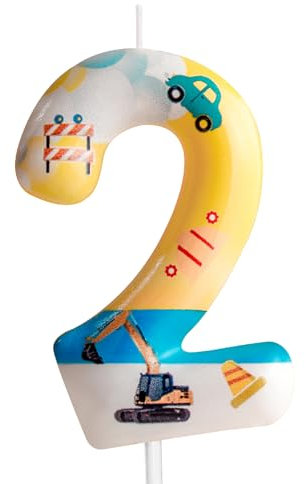 Construction 2nd Birthday Candles Number 2 Blue White Yellow Construction Theme Birthday Party for Girl Boy Birthday Cake Topper Graduation Celebration Anniversary Decorations