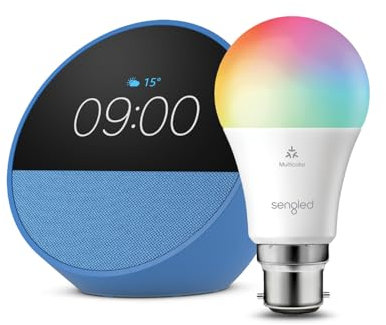 Echo Spot | Ocean Blue + Sengled LED Smart Light Bulb (B22), Works with Alexa - Smart Home Starter Kit