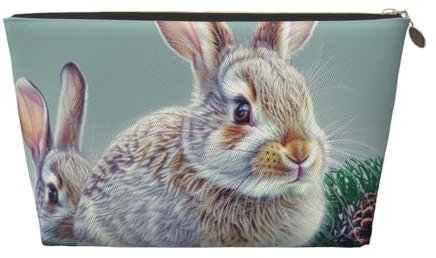 Trousse de toilette amusante avec imprimé lapin pour femme et fille - Trousse de maquillage portable en cuir avec fermeture éclair dorée, doré, Taille unique, Trousse de toilette