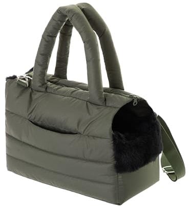 Transporttasche für Hunde und Katzen - Tasche für unterwegs, Dog Carrier -Schultertasche für Haustiere mit Gummiband mit Karabiner,bis 5 kg, olivgrün