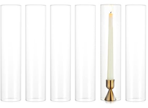 NUPTIO Bougeoir à Bougie en Verre : 12''/30cm x 2.5''/6.5cm Cheminée Cylindrique Ouverte Remplacement pour Bougies à Feuilles - 6 Bougeoirs Transparents en Vrac pour Décoration Cheminée de Noël