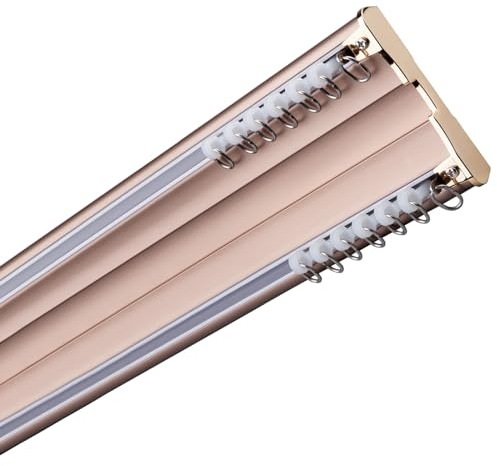 Doppel-Vorhangschiene aus Aluminium, mit leisem Seilzug-System, einfache Installation, Rosa, 100 cm