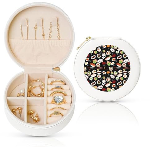 EZDLOWVBA Schmuckkästchen mit japanischem Sushi-Aufdruck, PU-Leder, Reise-Schmucketui, Mini-Schmuck-Aufbewahrungsbox für Ringe, Ohrringe