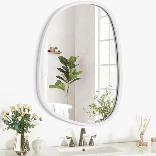 Lzuso Rosa Holzspiegel Unregelmäßig Asymmetrisch Oval Rahmen Wandspiegel Modern Dekorativ Eitelkeit Eingang Schlafzimmer Badezimmer Wohnzimmer Flur Einzigartig Kunstvoll Hängend Wandspiegel