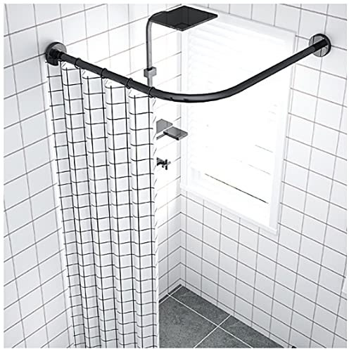 LULUMAIC Asta per Doccia ad Angolo Nera Asta per Tenda da Doccia Nera a Forma di L Asta per Doccia ad Angolo ad Angolo in Acciaio Inossidabile Asta ad Arco telescopico per spogliatoio Asta da Cabina