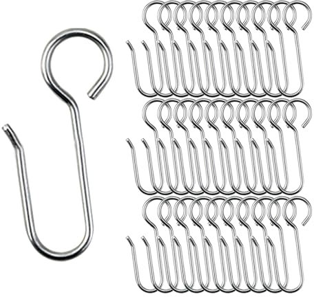 60 Stück Gardinenhaken für Ringe - Metall Gardinenhaken Hochbelastbare, Gardinen Haken zum Einhängen, Vorhanghaken Silbrig, für Vorhangringe und Duschvorhang