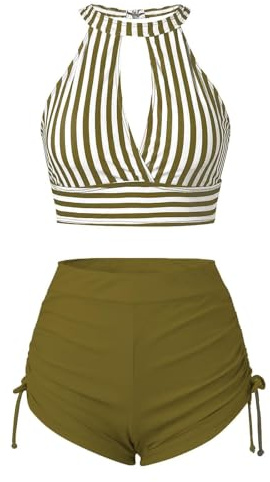 Votre Compte Bikini Femme 2 Pieces Ventre Plat sans Manche Chic Et Glamour Tankini Maillot De Bain Shorty Natation Respirant Marque Rembourré Vacances Femme Maillot De Bain Vert S