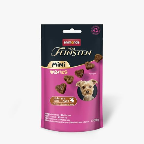 animonda vom Feinsten Mini Love Bites Wild und Apfel (10 x 50g), Premium Hundesnacks getreidefreie Hundeleckerlis für ausgewachsene kleine Hunde