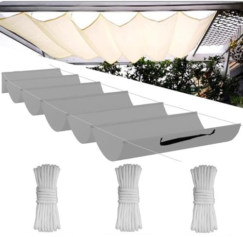 Einziehbare Welle Sonnensegel,Wellenmarkise Verstellbar Schutz vor UV-Strahlungen,Sonnenschutz,Wasserdicht,Garten,4x5M,Grau