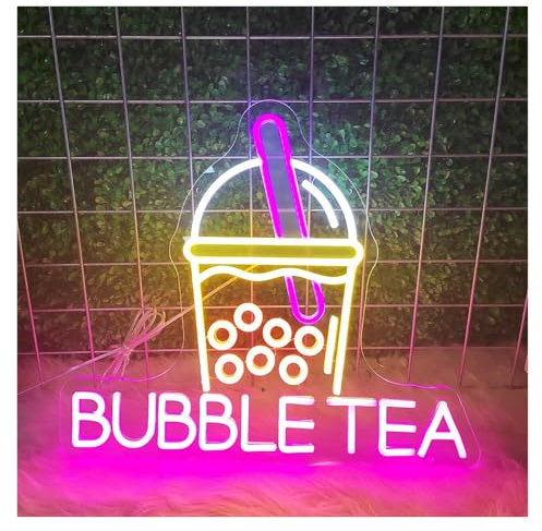 WELSAA Hängende Kunst-Leuchtreklamen Bubble Tea Neonschild Milchtee LED-Licht Dimmbar USB-betrieben Für Boba-Tee-Getränkeladen-Display Wanddekoration 48cmx41cm