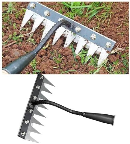 Rastrillo de acero grueso de 8 dientes, rastrillo desmontable mejorado 2025 para jardinería y deshierbe, rastrillos de nivelación de césped, rastrillos de hierro resistente, rastrillos de jardín