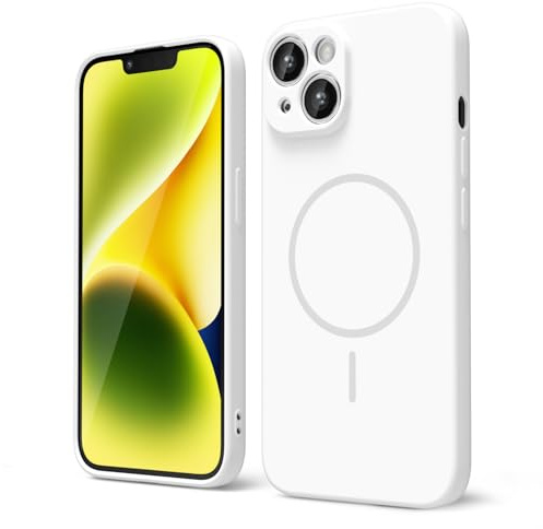 oakxco for iPhone 13 iPhone 14 Case Silicone Mag Safe, Magnetic Slim Thin Phone Case Compatible with Magsafe, Women Girls Cute Girly Aesthetic Soft Rubber Gel Safecase with Camera Cover, White