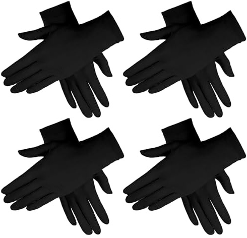 Meyeyaia 4 Paar Schwarz Satin Handschuhe, Damen Kurze Elegante Handschuhe für festliche Anlässe Halloween Cosplay Brauthandschuhe Hochzeit Zauberkünstler Oper Weihnachten