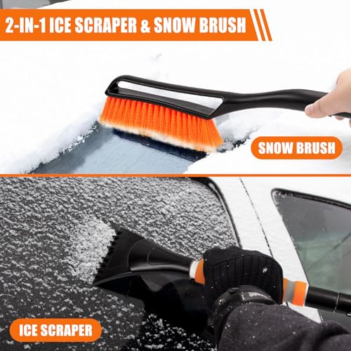 Bafiwu Eiskratzer Auto mit Besen - Teilbares Teleskop-System bis 95cm - Kratzerfrei Schneebesen für PKW, LKW & SUV mit Ergonomischem Griff
