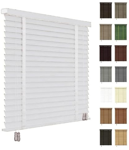 AJTXCSFOQL Nach Maß Jalousie Holz Breite 30-230 cm, Jalousien innen Sicht- und Sonnenschutz, Holzjalousie 50mm Lamellen für Schlafzimmer, Terrasse, Büro(Weiß)