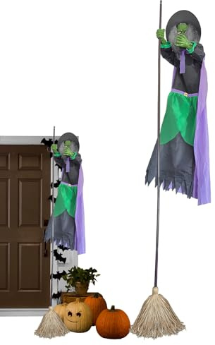 Witch Scenery on Broom, Sound Activation for Halloween Decoration | Light Decoration for Garden Entrance Door Haunted House Escape Room