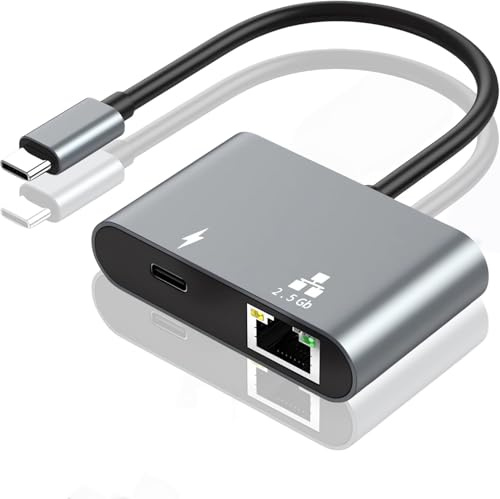 NCGGY USB C to Ethernet Adapter, 2.5Gbps High-Speed Network Adapter with 120W Charging Port,RJ45 Gigabit LAN Adaptor, Compatible with Thunderbolt 3 Mac,i Phone 15 16,MacOS,Tablet, iPadPro/Air