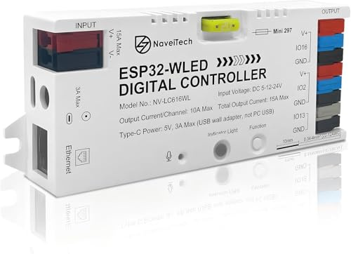 NaveiTech ESP32 WLED Controller, WiFi & App Steuerung, Mikrofon für Musiksync, 100+ Effekte, kompatibel mit WS2812B, SK6812, WS2811, WS2815 LED Stripe
