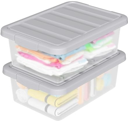 Buyitt 16 L Clear Plastic Under Bed Storage Bin, Stackable Bin with Latch Gray Lid(2 Pack)
