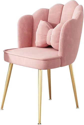 Chaise de salle à manger en velours rose avec pieds en métal doré – Fauteuil moderne pour salon, chambre à coucher et espaces de loisirs – Chaise d'appoint confortable et élégante